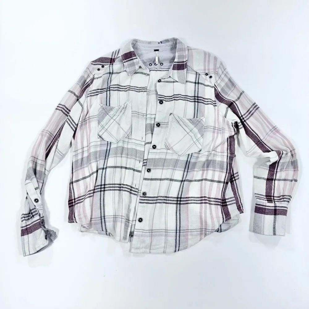 Free People plaid fall colors button down shirt XS